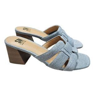 SM New York Denim Block Heel Sandals (Size 7 Left -8 Right)
