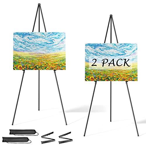 Easel Stand for Sign, Aredy 63" Portable Painting Easel, Lightweight Metal Easels for Painting Canvas, Wedding Sign (2 Pack)
