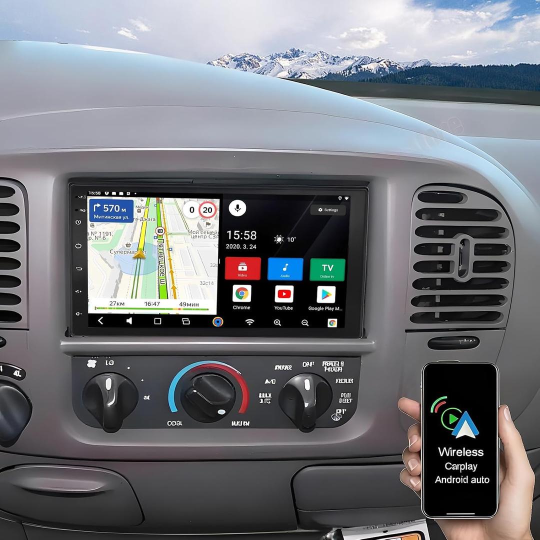 7'' Android Car Radio for Ford F150 1997 1998 1999 2000 2001 2002 2003 2004, Touch Screen for F150 Car Stereo with Carplay Android Auto/Bluetooth/GPS/WiFi/FM/AHD Backup Camera/MIC