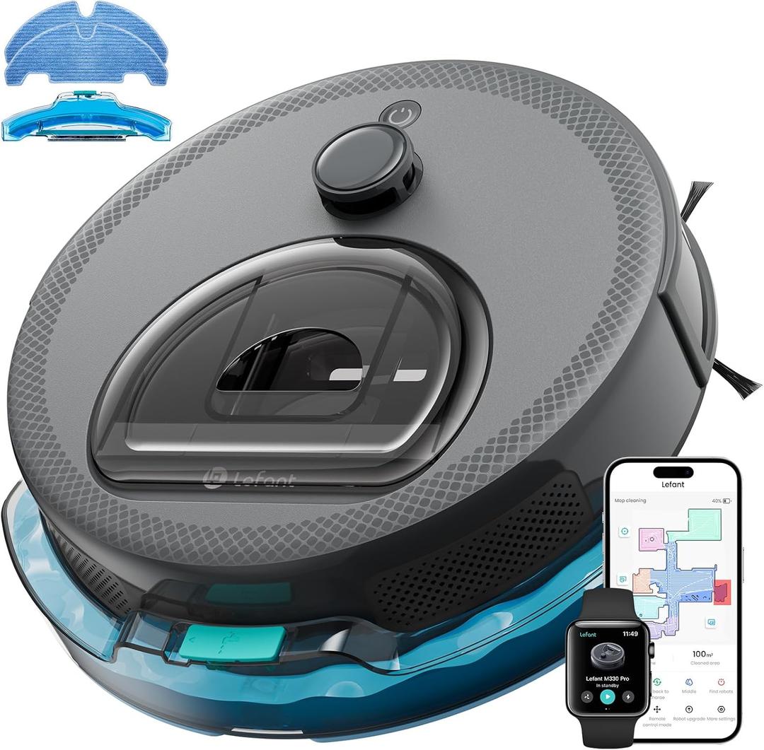 Lefant Robot Vacuum and Mop, Upgraded LiDAR Navigation, 450ml Visible Dustbin, Strong Suction, Multi-Floor Mapping, Self-Charge, WiFi/Alexa/APP, Multi-Surface Cleaning, M330 Pro Grey (Gray)