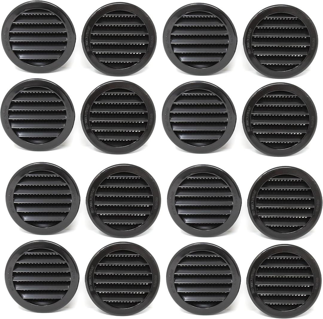 3" Round Plastic Louver Soffit Air Vent Reptile Screen Grille Cover (16, Black)