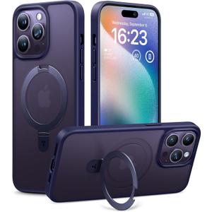TORRAS Ultra Magnetic for iPhone 14 Pro Case with Sturdy Stand, [Exceed 3X Mil-Grade Shockproof & Compatible with MagSafe] Sleek Unbreakable Kickstand Case Ostand Series, Matte Purple
