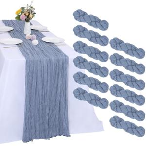 RestfulGlow 12 Pack Dusty Blue Cheesecloth Table Runner 10FT Cheese Cloth Boho Gauze Fabric Table Runner 35 x 120 Inch Rustic Sheer for Holiday Wedding Decor Baby Shower Party Decoration(Dusty Blue)