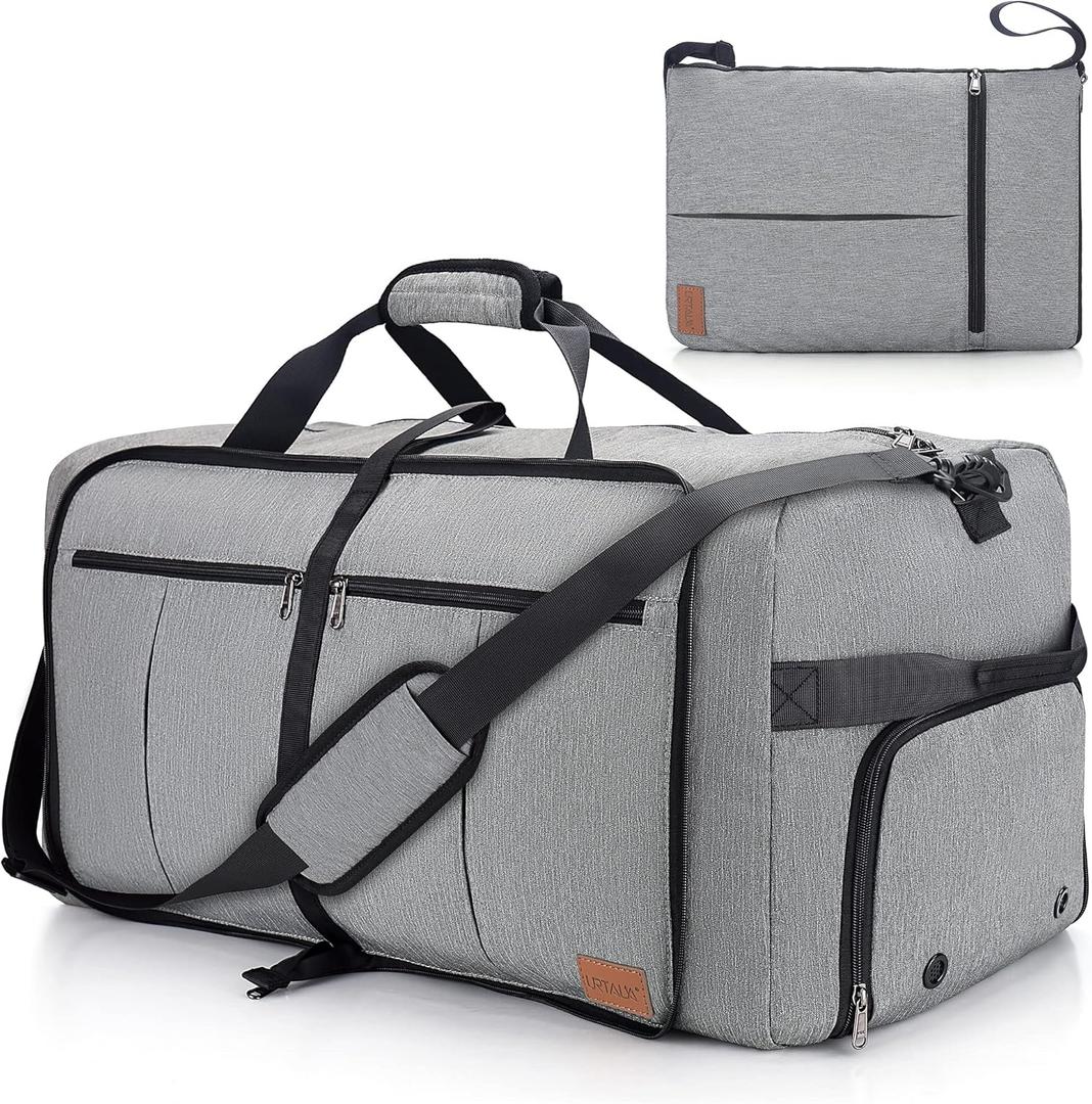 100L Travel Duffle Bag for Men, Urtala 32 Large Duffle Bag for Traveling with Shoe Compartment, Foldable Travel Duffel Bag Weekender Bag Gym Bag for Men Women Waterproof & Tear Resistant (Gray)