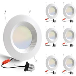 6 Pack 5/6 Inch 5CCT LED Recessed Lighting Retrofit, 2700K/3000K/4000K/5000K/6500K Selectable, Dimmable Can Lights with Baffle Trim, 12W=100W, High Brightness 1000LM, IC& Wet Rated, ETL&FCC Certified