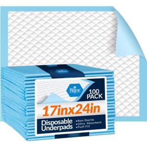 Medpride Disposable Underpads 17'' x 24'' (100-Count) Incontinence Pads, Bed Covers, Puppy Training | Thick, Super Absorbent Protection for Kids, Adults, Elderly | Liquid, Urine, Accidents