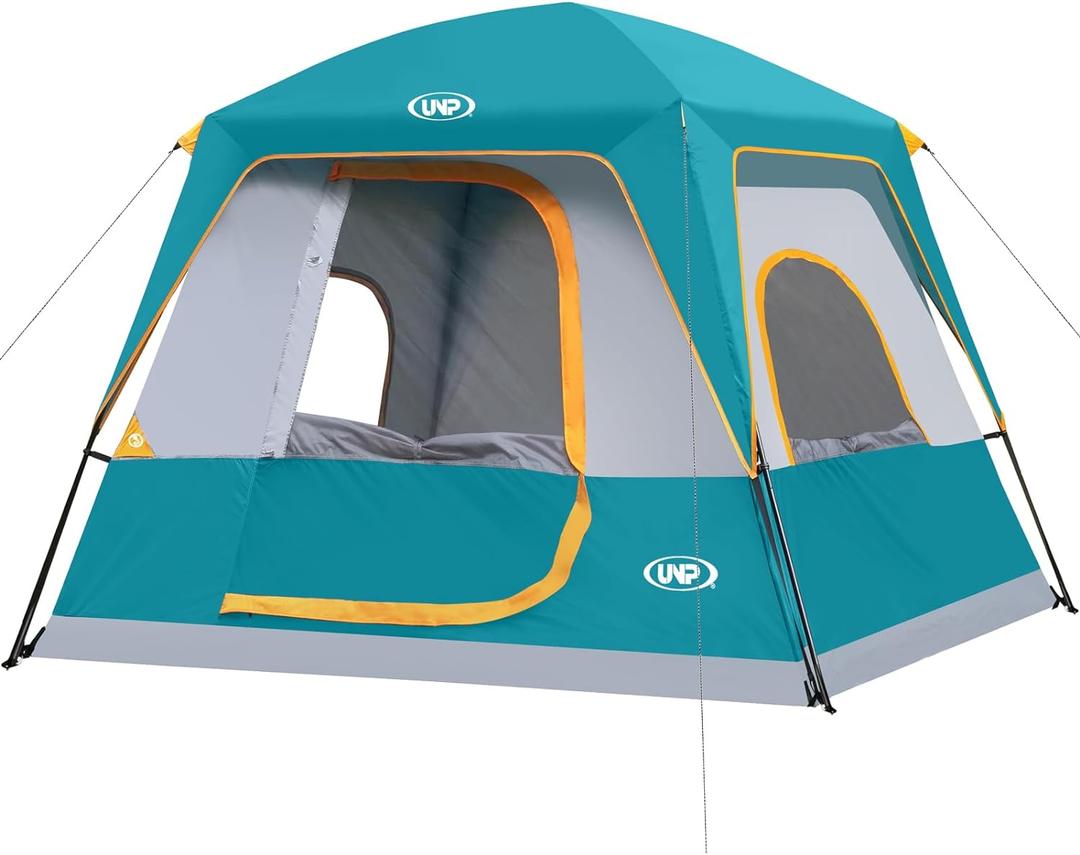 UNP 4 Person Tent, Portable Cabin Tent, Camping Tent 4-Person Easy Set Up, Waterproof with Top Rainfly for Outdoor Camping/Hiking (Ocean Blue)