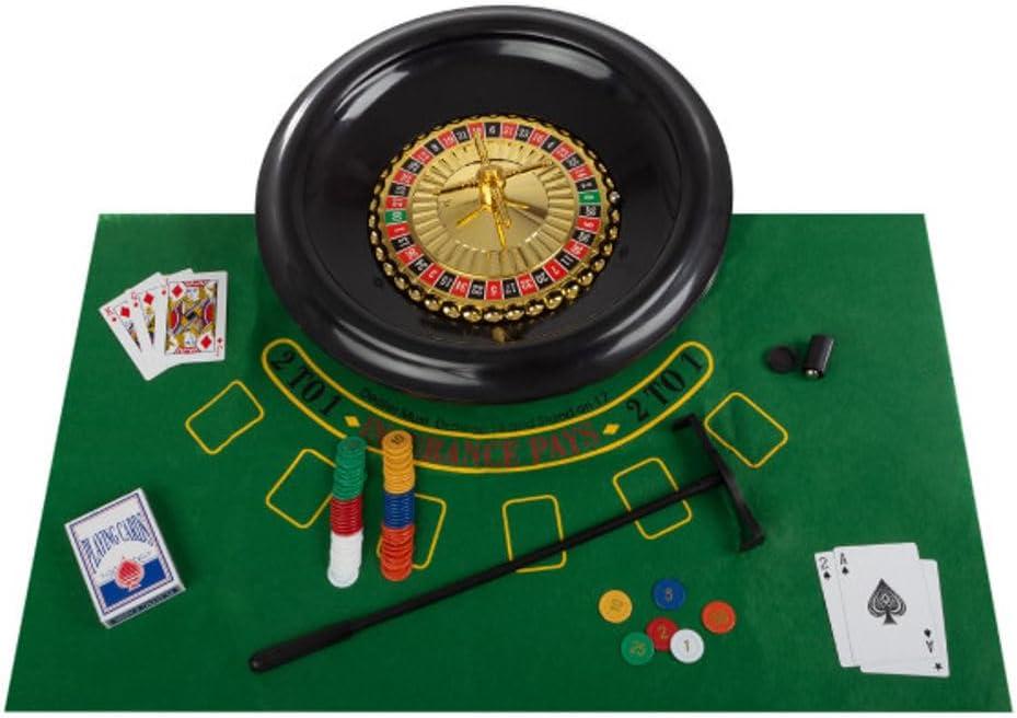 Roulette Wheel Set  16-Inch Gambling Wheel with Reversible Roulette and Black Jack Table Cotton, Chips, 2 Decks of Cards, and More by Trademark Poker