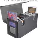 AFIING MTG Commander Card Storage Box - Fits 200 Double Sleeved Cards,3-in-1Card Deck Case,Strong Magnet Card Organizer For Magic Commander TCG CCG,4Dividers &2 Toploaders, Black/Grey