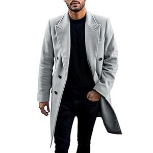 PASLTER Mens Trench Coat Mid Long Double Breasted Slim Fit Peacoat Notched Lapel Winter Business Overcoat (Large, White)