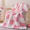 Admitrack Chunky Knit Blanket Throw 51"x63", 100% Hand Knit Chenille Throw Blanket for Sofa & Home Decor, Soft and Cozy Knitted Throw Blankets (Pink Checkered51"x63")