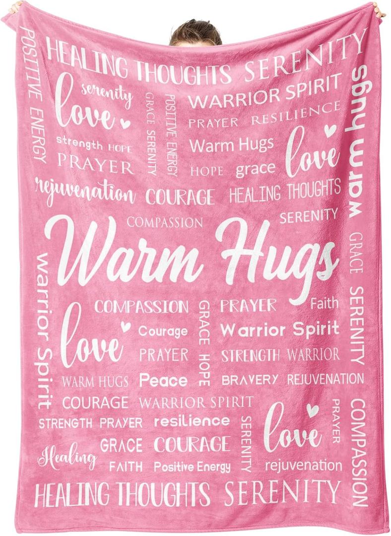 Afterprints Warm Hugs Healing Blanket - Breast Cancer Gifts for Women, Get Well Soon, Cancer Care, Feel Better, Think of You, Sympathy Gift for Friend Sister, Soft Comfort Throw Blankets 50" x 60" (Pink)