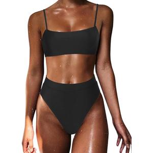 Women High Wasited Bikini Shoulder Strap 2 Piece High Cut String Swimsuits, M