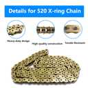520 X-Ring Chain, 120 Links Heavy Duty Motorcycle Gold Chain with Connecting Master Link