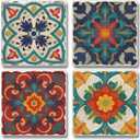 Thirstystone Spanish Villa Tumbled Tile Stone Coasters with Protective Cork Backing 4-Pack Manufactured in the USA Artistic Absorbent Easily Wipes Clean