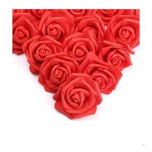 IPOPU 100 Pcs Artificial Flowers Roses Flower Heads Coral Red Foam Fake Roses for DIY Craft Wedding Centerpieces Arrangements Party Baby Shower Cake Decor Home Decorations (Red, Stemless)