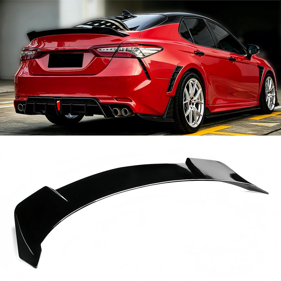 Rear Spoiler Compatible with Toyota Camry 2018-2024 SE XSE L LE XLE Hybrid, V2 Style Gloss Black ABS Trunk Duckbill Wing, Sporty Tail Lip Exterior Modification 005