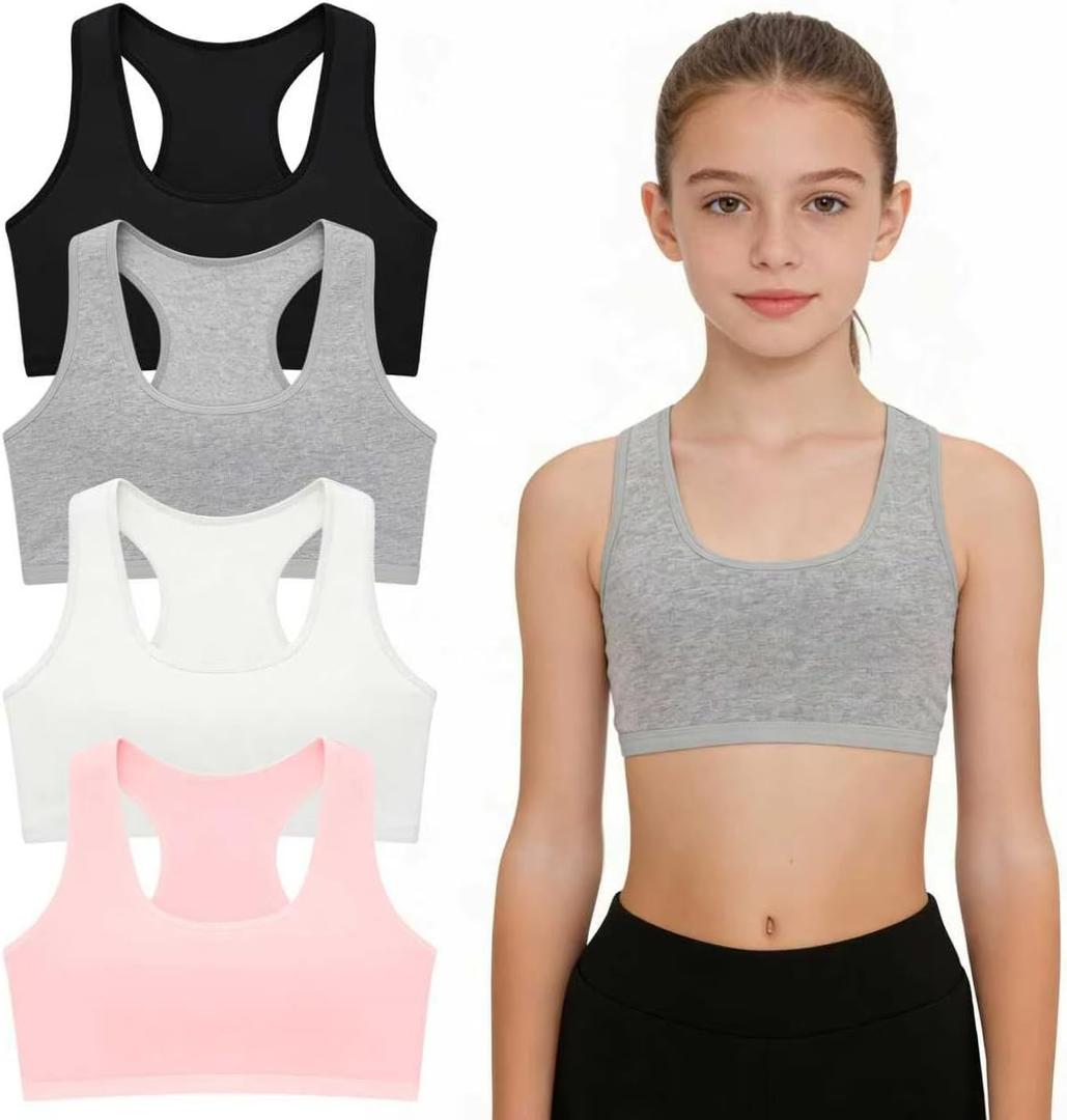 Girls Training Bras, 4-6 Pack Racerback Sports Bra for Teens Age 8-14 Years, Ultra Comfort Soft Everyday Underwear