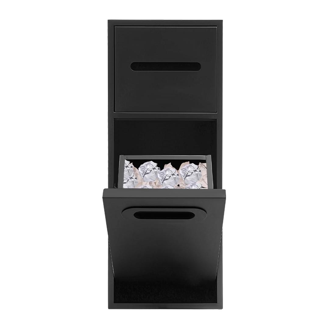 Bathroom  Can, Tilt Out Bin Cabinet, Hidden Recessed Wall Mounted Stainless Steel with Toilet Paper Holder (Black)