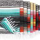 Peryiter 9 Pcs Mexican Blanket Bulk Large Yoga Blanket Striped Falsa with Fringed for Outdoor Beach Picnic Couch, 45 x 70 inch(Bright Colors)