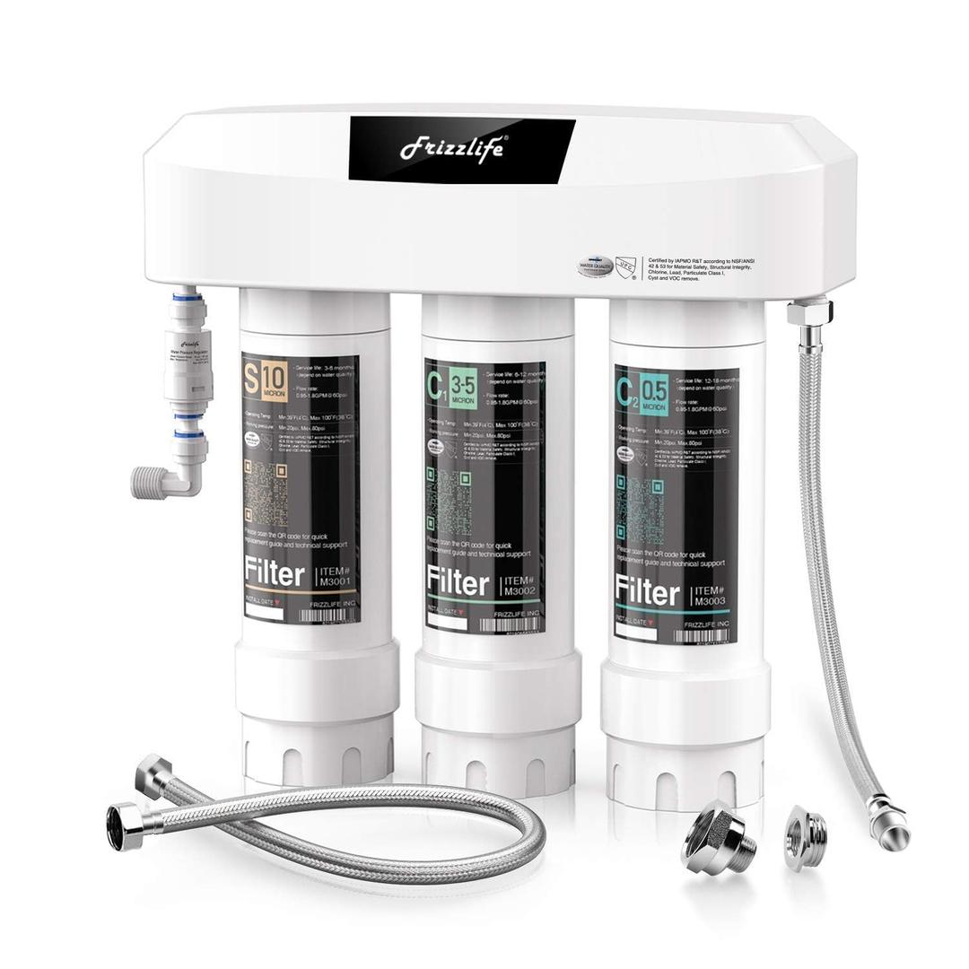 Frizzlife Under Sink Water Filter System, NSF/ANSI 53&42&372 Certified, 8 Layer 0.5 Micron Water Filtration Reduce Chloramine, PFOA/PFOS, Lead, Chlorine, Bad Taste & Odor, Under Counter, SK99
