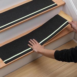 MBIGM 12-Pack Non-Slip Outdoor Stair Treads with Glow - Anti Slip 8" X 30" Grip Tape Adhesive Strips - Heavy Duty Traction for Steps, Staircase, Deck