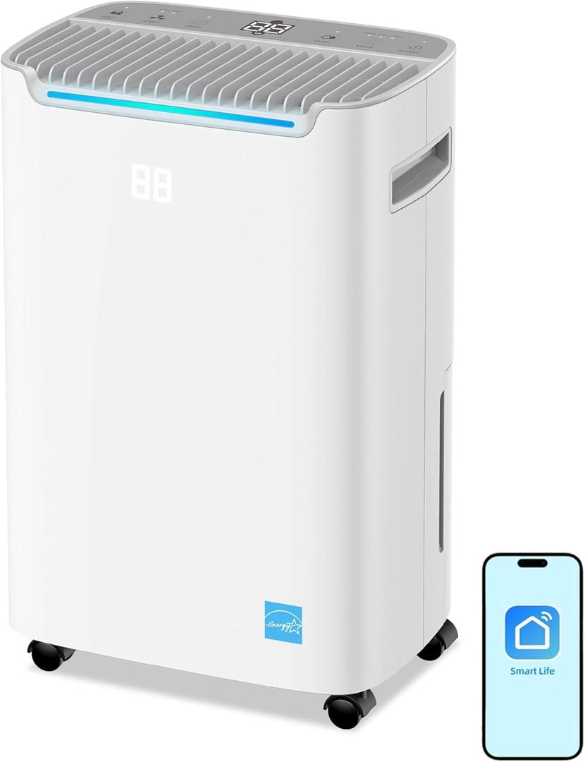 70 Pint Energy Star Dehumidifier, 4,500 Sq. Ft Quiet Smart Dehumidifier with Drain Hose, Auto Defrost, Humidity Control for Basement, Bedroom, Bathroom, Living Room & More Areas