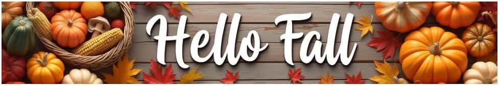 Fall Thanksgiving Autumn Banner with Maple Pumpkin Long Yard Banner for Harvest Party Outdoor Front Porch Home Door Decoration (Hello Fall-9.84x1.64Ft)