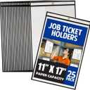 Office Werks Stitched Job Ticket Holder 11 x 17 Inch, Clear Work Order Plastic Sleeves Holder, Document Print Holders, Perfect for Attaching to Machinery, File Cabinets, Racking & Hanging, Pack of 25