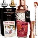 Nikita Cocktail Shaker, 5-Piece Martini Shaker & Bartender Kit with Bar Accessories Strainer, Jigger, Spoon & Muddler, Rose Gold 16oz Drink Mixer with Bartender Accessories