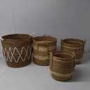 Set of 4 Striped Woven Seagrass Round Baskets (16x14.5,  13x13, 12x11, 11x9,5)