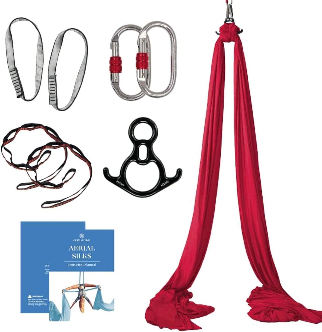 Aerial Silks Starter Kit - Durable 9 Yards of Aerial Yoga Hammock with Hardware & Guide - Aerial Swing for Acrobatic Flying Yoga & All Levels (Aerial Rigging Point Up to 13ft) (Plum)