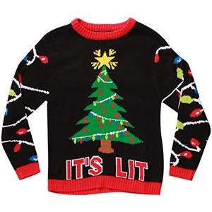 #followme Ugly Christmas Sweaters for Boys (Size 7, Black - It's Lit)