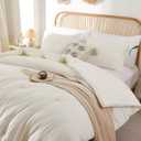 ROSGONIA Queen Comforter Set Ivory, 3pcs(1 Boho Ivory Comforter & 2 Pillowcases) All Season Soft Bedding Lightweight Bedspread Blanket Quilt Bed