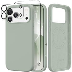 GONEZ Magnetic for iPhone 17 Pro Max Case, Compatible with MagSafe, [Screen Protector + Camera Lens Protector], Liquid Silicone Anti-Scratch Shockproof Protective Phone Case 6.9 inch, Light Green