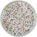 PEMAR 12.6” Mother of Pearl Round Serving Tray with Handles, Decorative Nacred Wooden Ottoman Coffee Table Tray for Dining, Party, Dinner, Breakfast in Bed (Brown Floral Pattern)