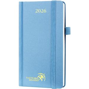 POPRUN 2026 Pocket Calendar Planner (Mini Size-3.5" x 6.5" Hardcover),12 Months (Jan. - Dec. 2026) - Small Planner Weekly and Monthly for Purse with Pen Holder, Storage Pocket - Haze Blue