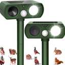Upgraded Solar Ultrasonic Animal Repellent Outdoor, Deer Repellent Devices Squirrel Cat Raccoon Rabbit Dog Deterrent, Keep Skunk Away Motion Detection with Flash Light for Yard Garden Lawn, 2 Pack, Green