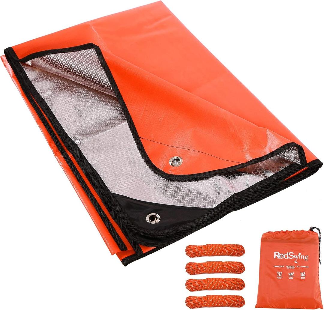 RedSwing Insulated Tarp, Multipurpose Emergency Thermal Tarps, Waterproof All Weather Heavy Duty Heat Reflective Survival Blanket for Camping Hiking, Orange