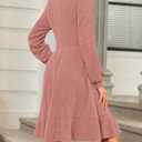 AUSELILY Womens Fall Dress 2025 Square Neck Long Sleeve Dresses Casual A Line Knit Sweater Dress with Pockets (Pink, L)