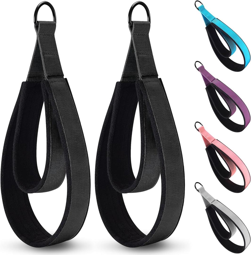 2PCS Comfortable Enhanced Thickness Pilates Double Loop Strap - D-Ring Strap for Home Gym & Yoga Workout Accessories (Black)