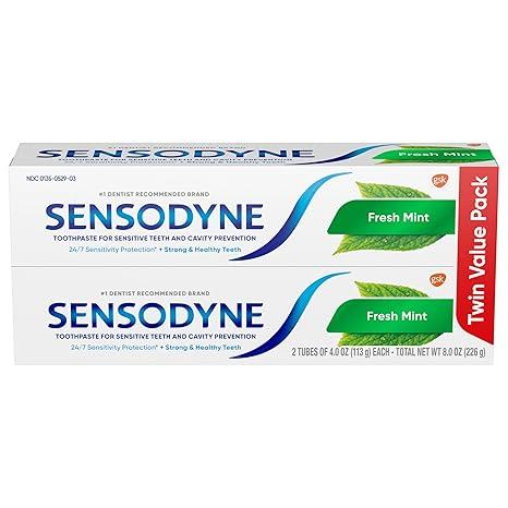 Sensodyne Fresh Mint Sensitive Toothpaste, ADA Accepted Toothpaste for Cavity Prevention and Sensitive Teeth Treatment  4 Ounces (Pack of 2)