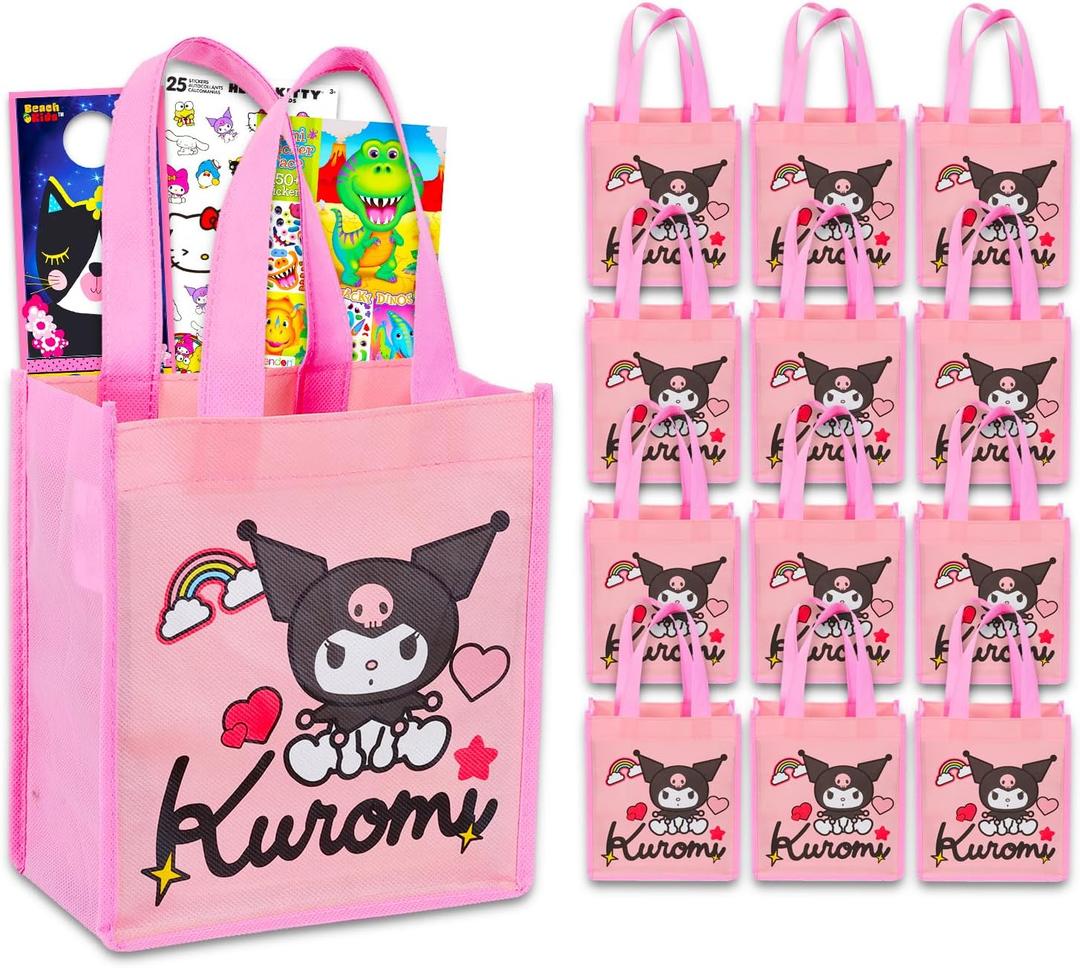 SANRIO Kuromi Party Favor Bags Set - Bundle with 12 Kuromi Party Goodie Bags for Kids Plus Stickers, More | Kuromi Party Supplies for Kids, Girls