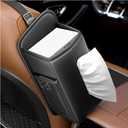 Car Tissue Holder, Rectangular Waterproof Auto Seat Side Tissue Box with Mesh Pocket, Multifunctional Leather Napkin Holder Hanging Storage Box for Vehicle Front Seat