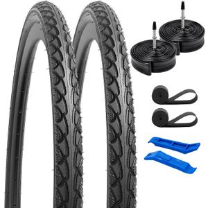 2-PCS 700C Road Bike Tires 700X38C/40-622 and 700C Heavy Duty Bike Tubes Presta Valve with 2 Rim Strips Compatible with 700X36C 700 X 38C 700X40C Bike Bicycle Tires and Tubes (Y-1074)