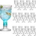 12 Oz Vintage Wine Glasses Goblets Drinking Glasses Sunflower Embossed Glassware Plastic Champagne Flutes Unbreakable Wedding Toasting Glasses Party Wine Cups for Bridal Shower Party (24, Clear)