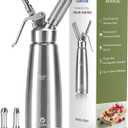 Gootus Professional Whipped Cream Dispenser - Stainless Steel, 500ml / 1 Pint Capacity, Includes 3 Stainless Decorating Nozzles and 1 Brush