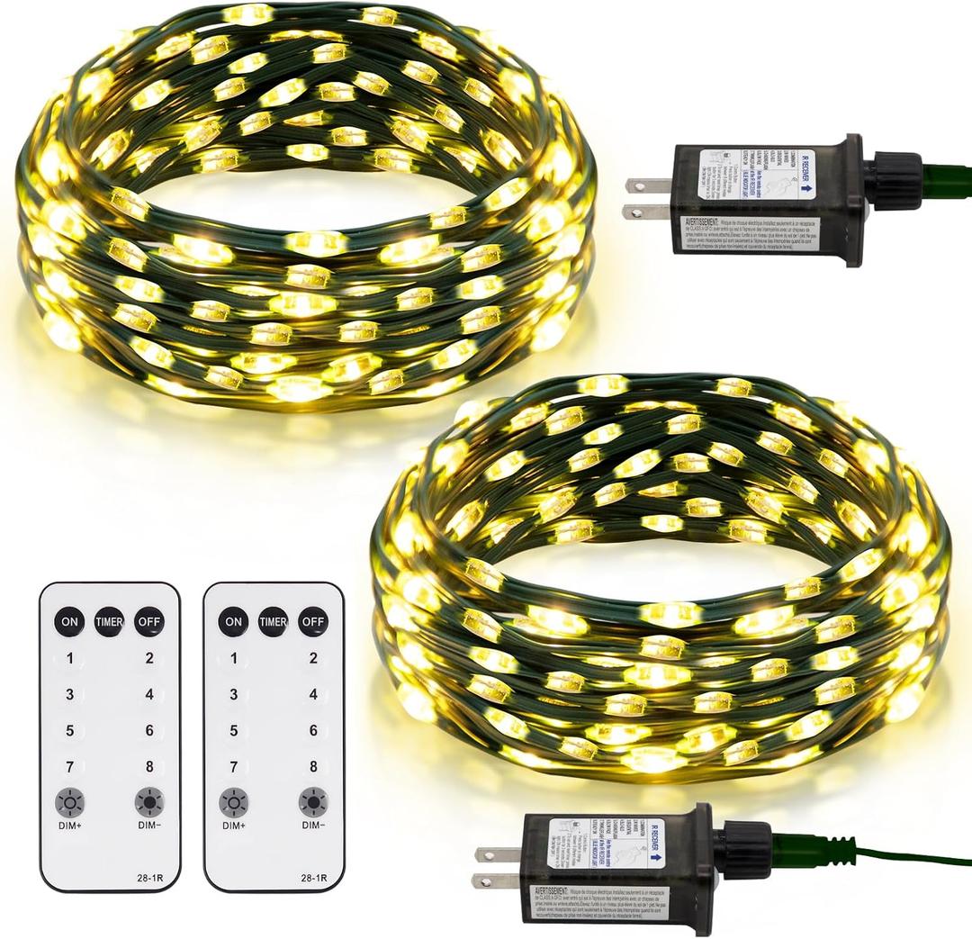 2 Pack Fairy String Lights Plug in, 33Ft Green Wire 100 Micro Starry LED Outdoor String Lights with 8 Modes Timer IP68 Waterproof Twinkle Lights for Bedroom Garden Christmas Home Decor (Warm White)