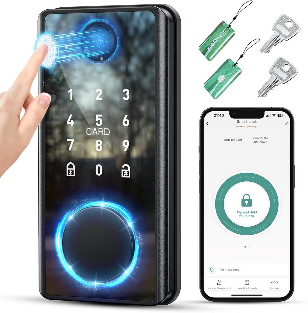 Keyless Entry Smart Deadbolt Lock  Keypad Fingerprint Touchscreen & App Control, Smart Door Lock, Easy Install for Home/Office, Auto-Lock HD Bright View Laptop