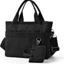 Small Canvas Tote Bag with Multi Pockets, Crossbody Shoulder Bag with Compartments and Zipper, Lightweight Adjustable Tote (Black)